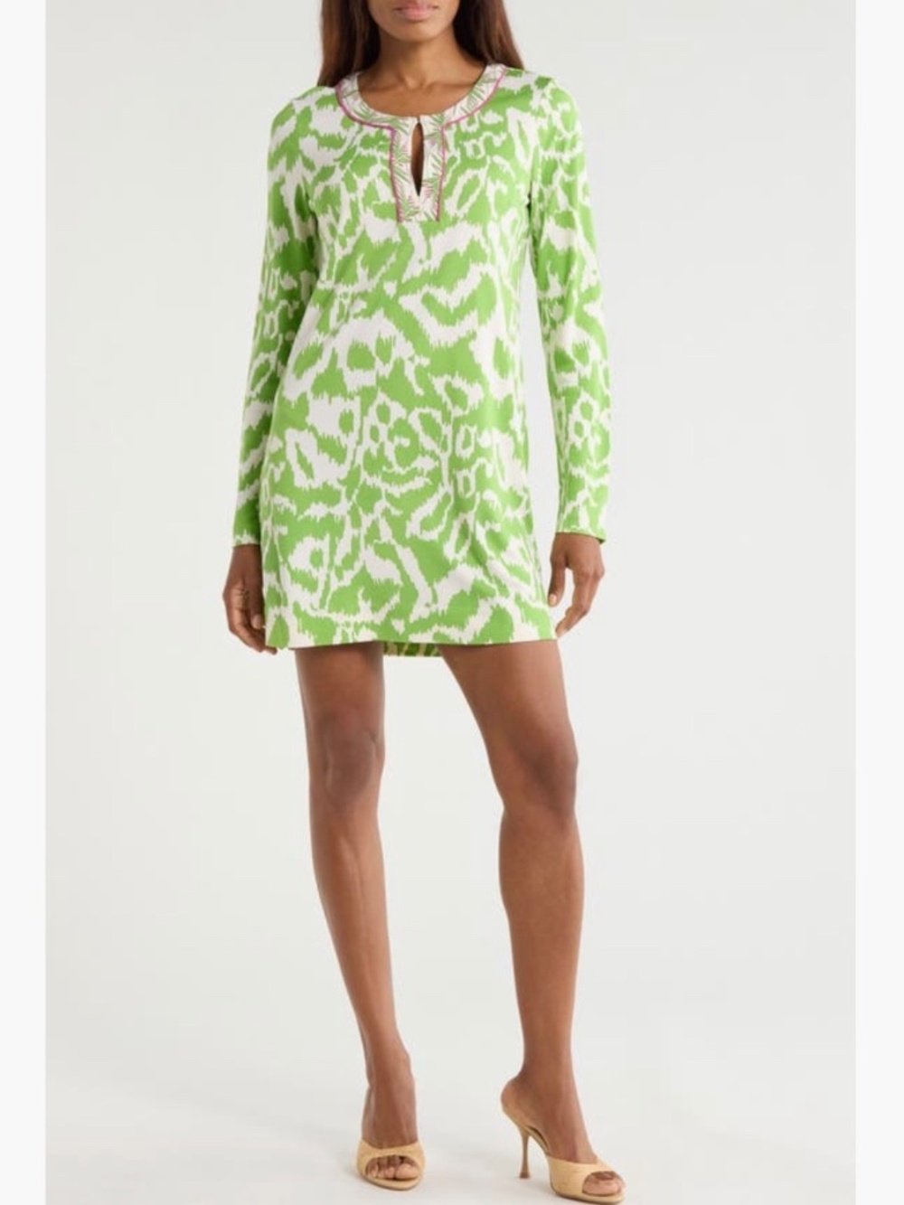 Diane von Furstenberg Reina Long Sleeve Silk Jersey Shift Dress Kupang Green SZM
